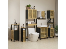 Sanitário Móvel Sopra Com Armário De 2 Portas Ripas E Prateleira Aberta, 60x21.5x172cm, Cor Madeira