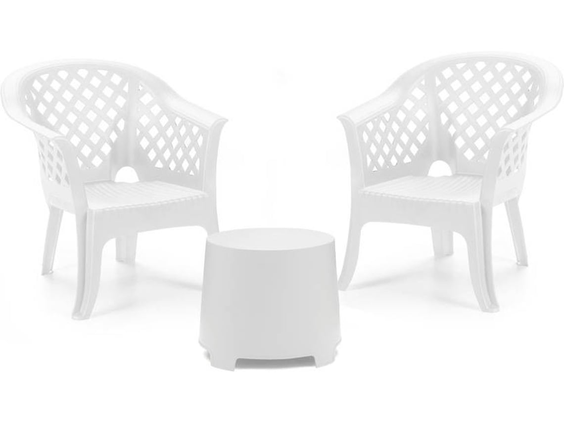 Conjunto de Assentos com 2 Poltronas e 1 Mesa Lateral (Outlet Grade A - Branco)