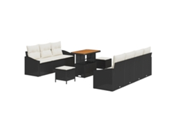 Conjunto 10 Conjunto De Sofás Para Exterior Vidaxl Preto Vime Pe (90 X 55 X 71 Cm)