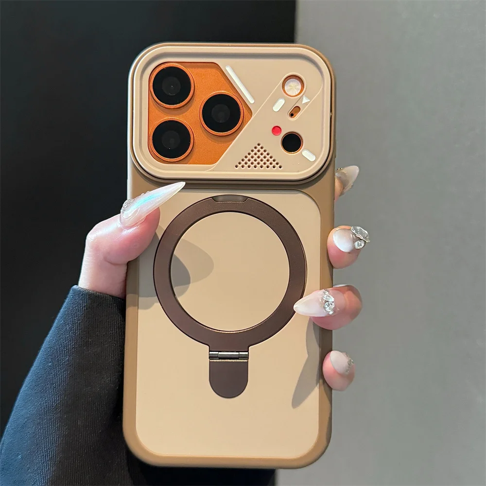 Capa Protetora Fosca À Prova De Choque Com Suporte Magsafe E Encaixe Magnético Para Iphone 13 Pro Max (dourado).