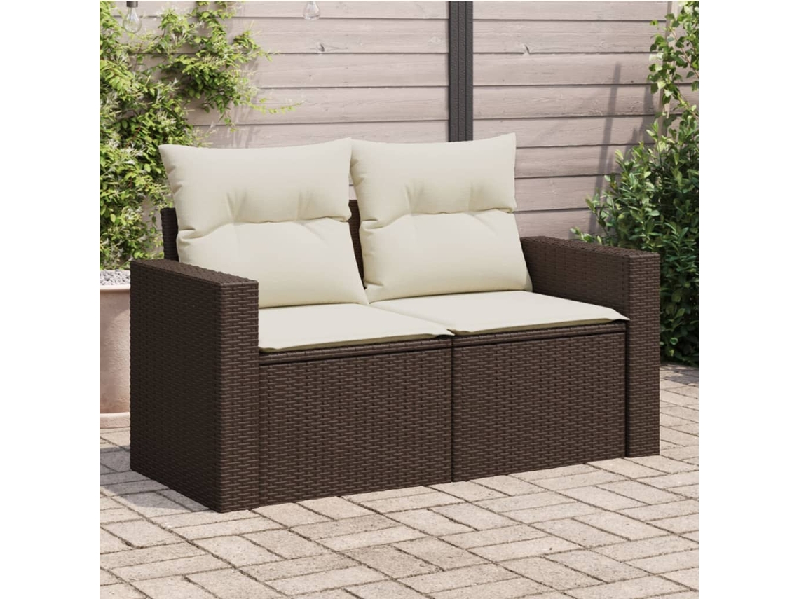 Vidaxl Sofá De Jardim Com Almofadões 2 Lugares Vime Pe Castanho