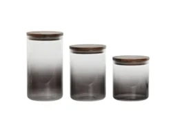 Conjunto de 3 Potes HOME ESPRIT Cinzento Natural Acácia Vidro de Borosilicato 900 ml 1,5 L 1,2 L 3 Peças