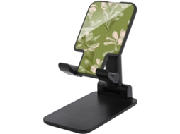 Suporte Dobrável E Ajustável Para Celular, Ideal Para Mesa Estampa Floral Delicada Com Folhas Sobre Fundo Verde Oliva