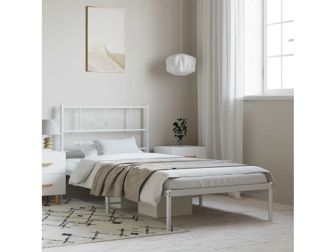 Vidaxl Estrutura De Cama Com Cabeceira 100x200 Cm Metal Branco