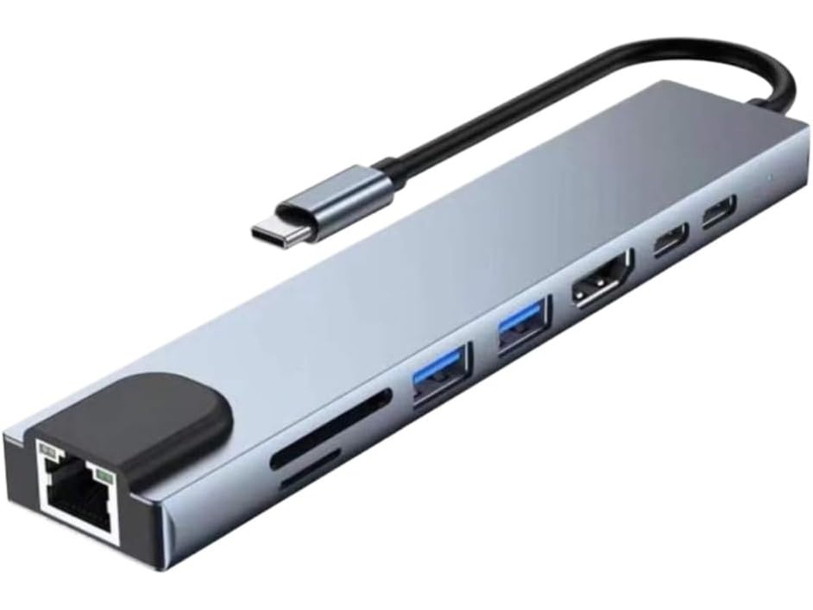 Hub Adaptador Usb 8 Em 1 Tipo-c 3.1 Para Hdtv 4k Com Leitor De Cartão