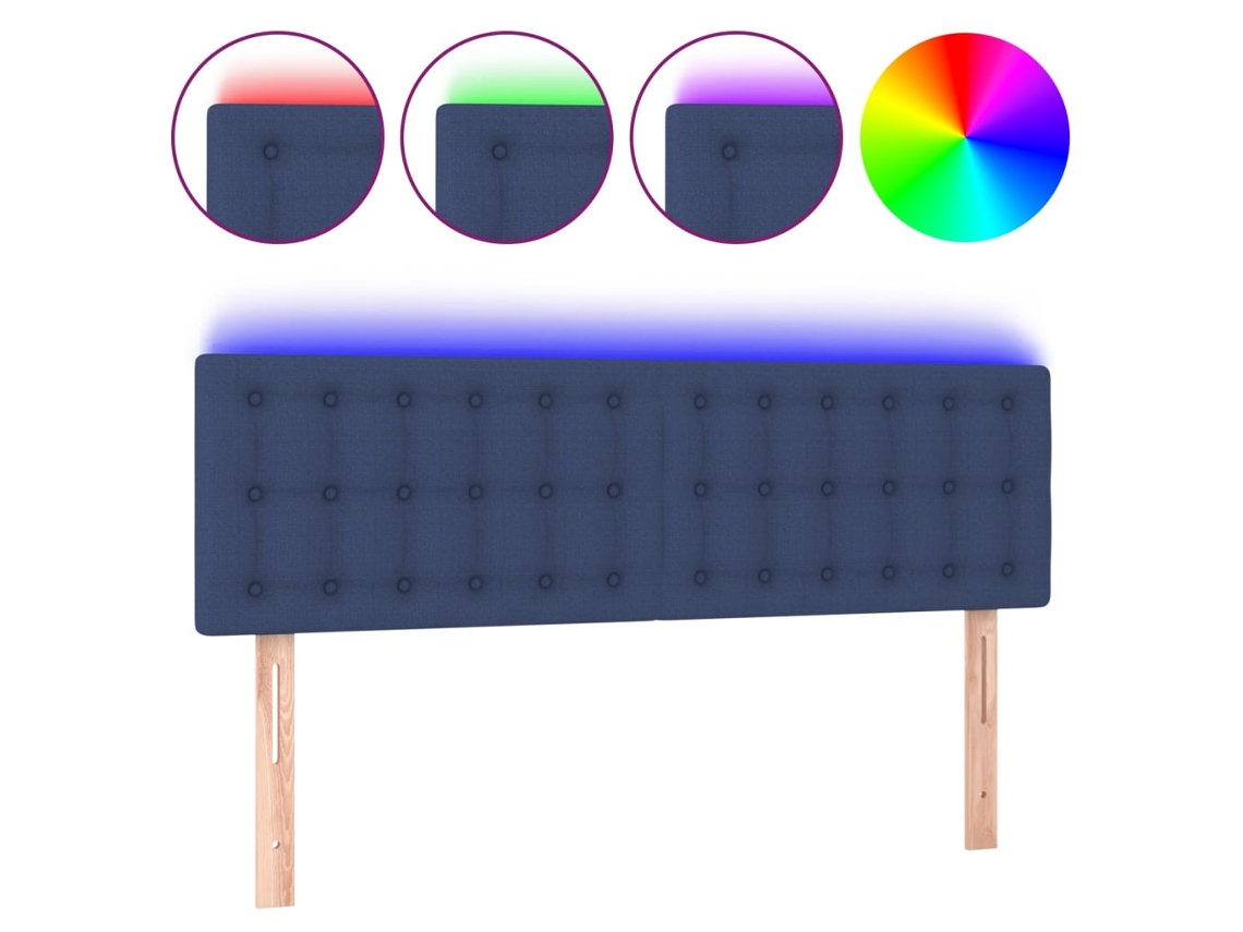 Cabeceira de Cama SFUSHOS com Luzes LED Tecido 144x5x78/88 cm Azul