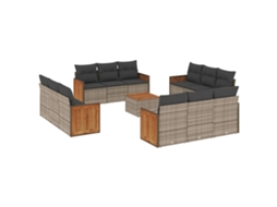 Conjunto de 13 Sofás para Jardim com Almofadões Vime Pe Cinzento MAISON EXCLUSIVE (90x200 cm)