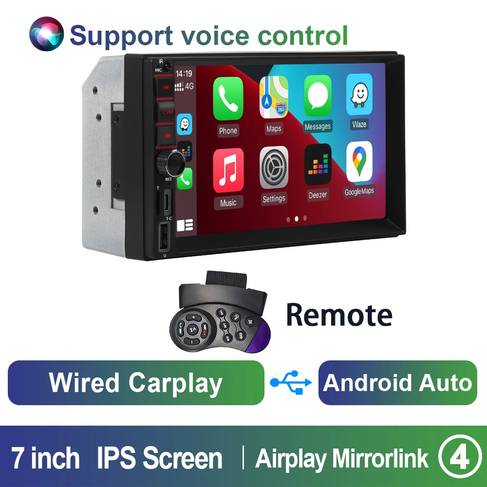 Sistema Multimídia Automotivo 2din (sem Fio), Tela Ips De 7 Polegadas, Compatível Com Carplay E Android.