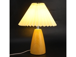 Luminária de mesa Sherchpry para sala de estar com base em madeira natural e cúpula plissada Linho, Luminária Cabeceira