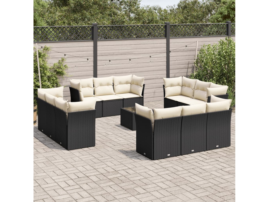 Vidaxl 13 Pcs Conjunto De Sofás De Jardim Com Almofadões Vime Pe Preto