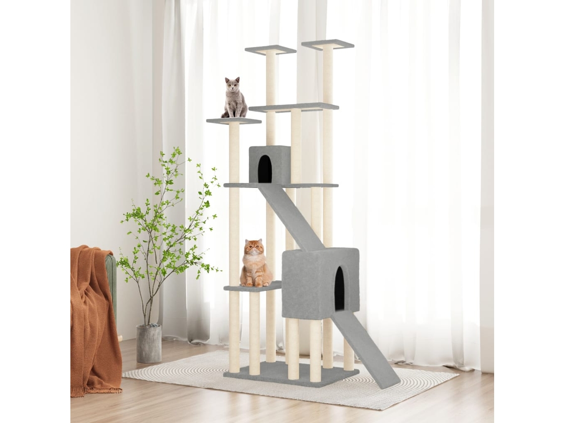 Vidaxl Árvore P/ Gatos C/ Postes Arranhadores Sisal 190 Cm Cinza-claro
