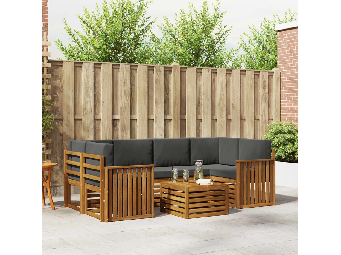 Vidaxl Conjunto De Sofás Para Exterior 7 Unid. Natural E Antracite