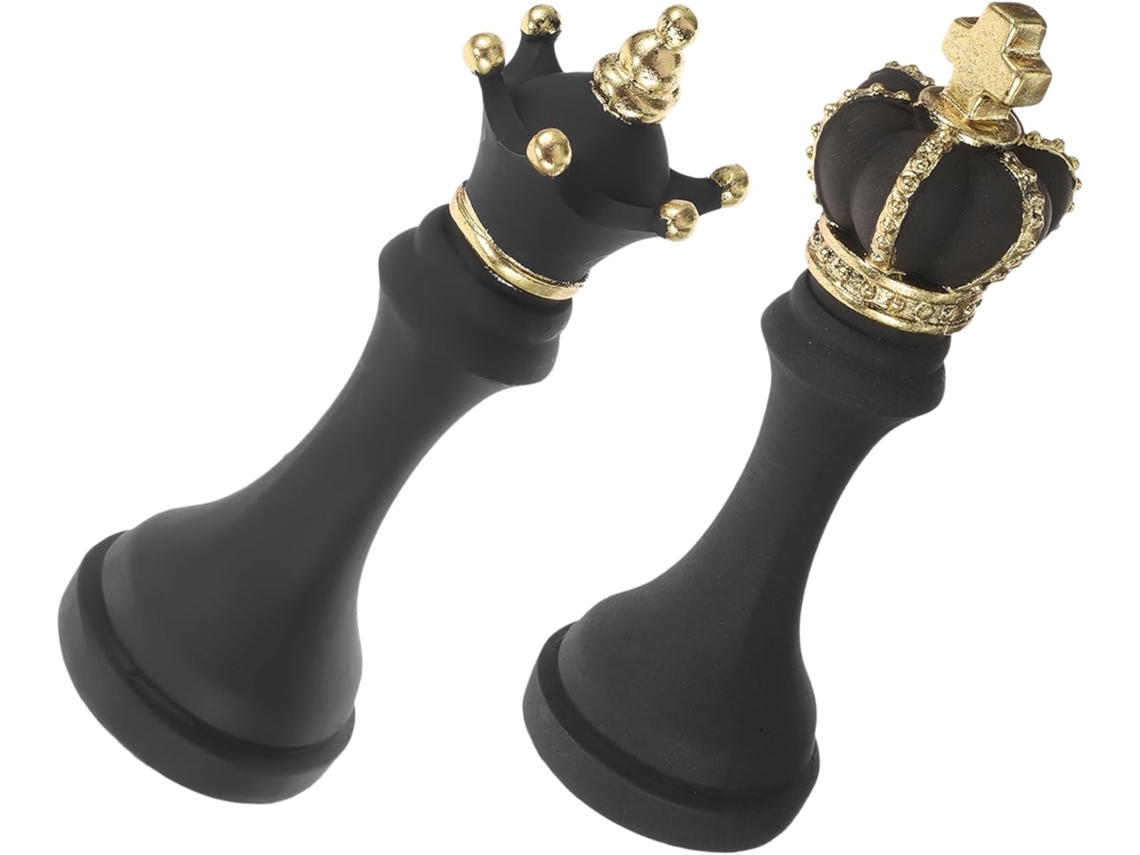 Conjunto 2 Peças Figuras Xadrez Resina Preta Decorativas Escritório Estar Esculturas Modernas Elegantes GOKOCO