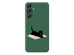 Capa Traseira De Tpu Com Borda Reta Para Samsung Galaxy A16 5g 4g, Capa Com Estampa De Livro E Gato, Verde