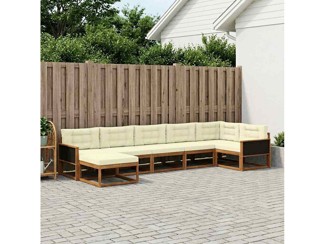 Vidaxl Conjunto De Sofás Para Exterior 7 Pcs Natural E Creme