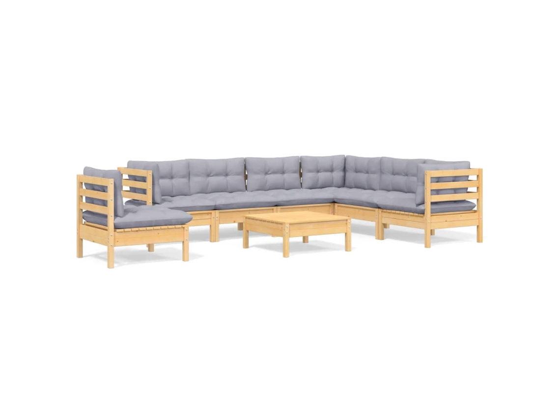 Conjunto de 8 Lounge de Jardim com Almofadões Cinza Pinho Maciço MAISON EXCLUSIVE