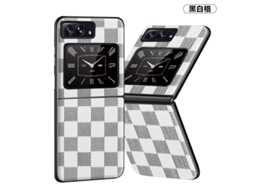Capa De Celular Em Couro Anti-impressão Digitalconjunto De Duas Peças Para Moto Razr 50 Ultra / Razr 2024 Com Padrão Xadrez Preto E Branco