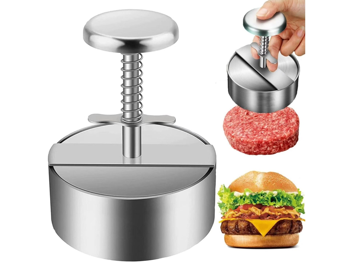 Prensa de Hambúrguer CHRUI 9 Cm com Mola para Churrasco Caseiro