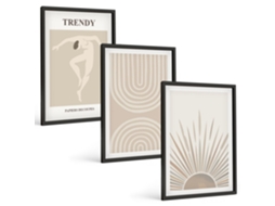 Quadros Decorativos Para Parede Pôsteres Abstratos Boho Em Tons Pastel Moldura Preta Quadros Para A Sala De Estar Espelharte (3 Piezas De 40x60 Cm)