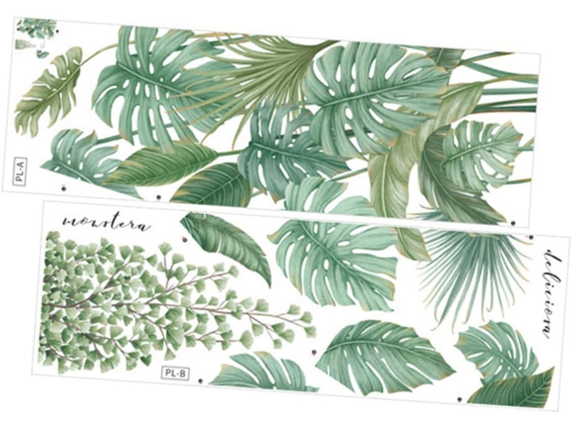 6 Folhas De Adesivos De Parede Decorativos Delicados Com Plantas Tropicais