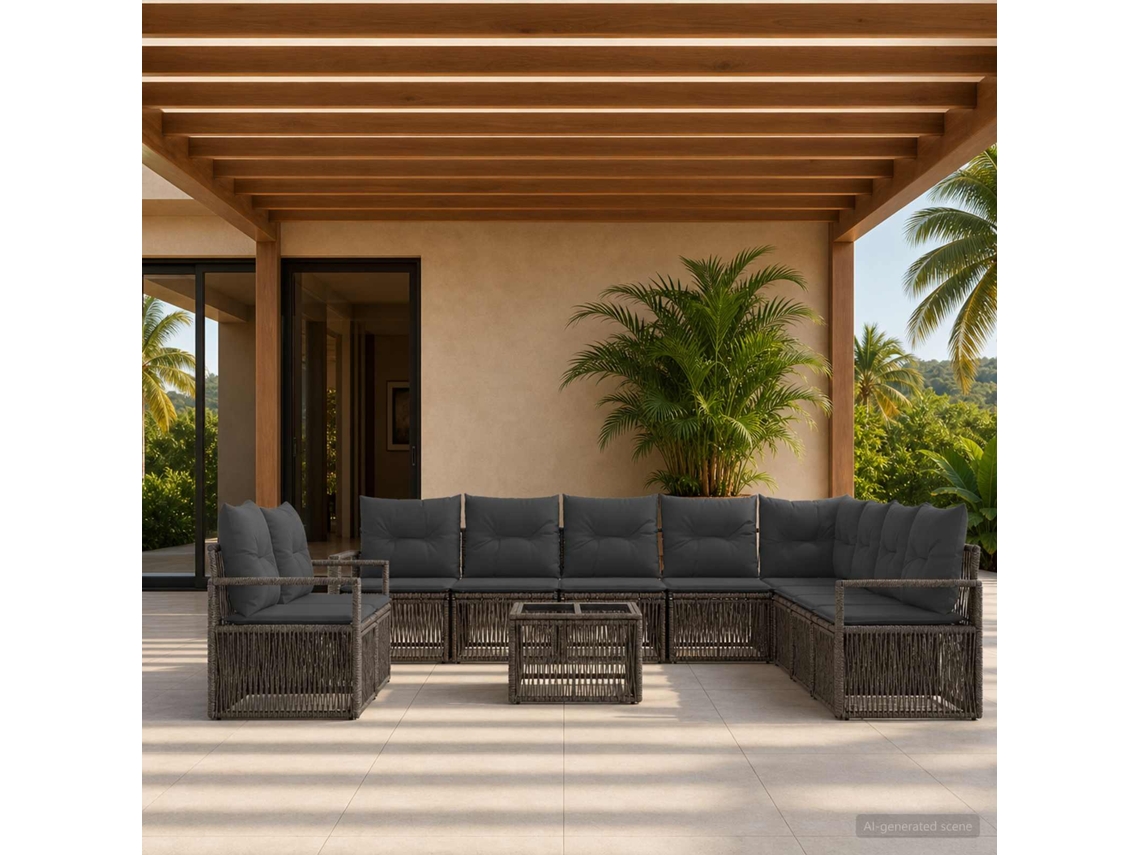 Vidaxl Conjunto De Sofá De Jardim 11 Pcs Cinzento Vime Pe
