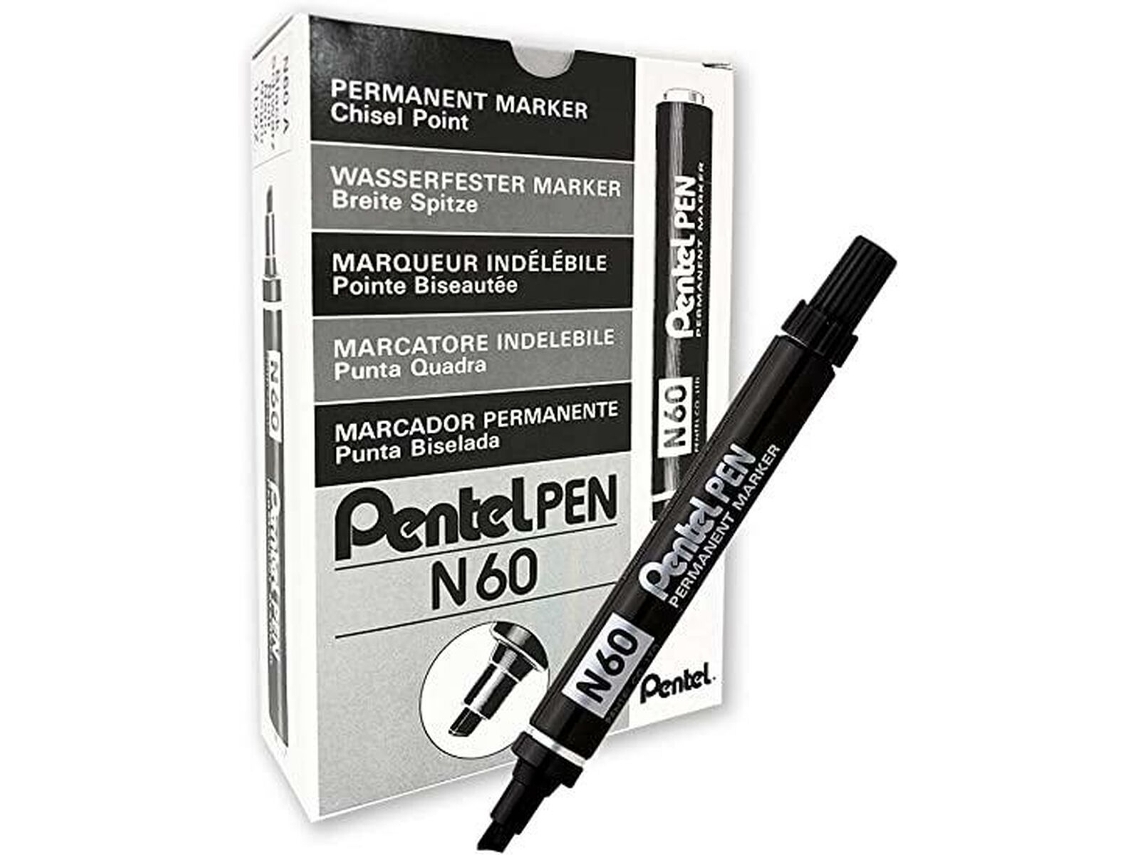 Rotulador Permanente PENTEL N60 Preto Alumínio 12 Unidades