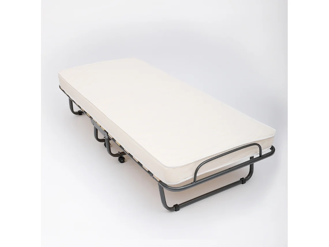 Cama Dobrável 80x190 Cm, Colchão Waterfoam, Rodas Giratórias, Ripas Curvadas