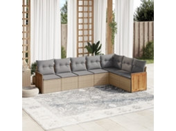 Vidaxl 7 Pcs Conjunto De Sofás P/ Jardim Com Almofadões Vime Pe Bege
