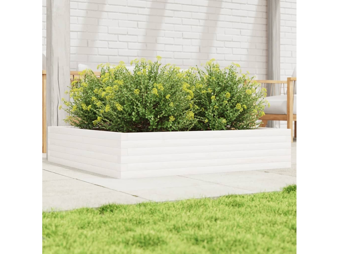 Vidaxl Vaso/floreira De Jardim 110x110x23 Cm Pinho Maciço Branco