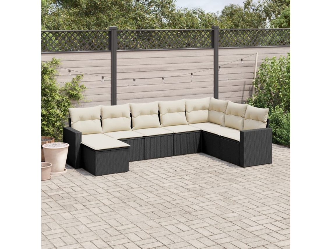 Vidaxl 8 Pcs Conjunto Sofás De Jardim Com Almofadões Vime Pe Preto