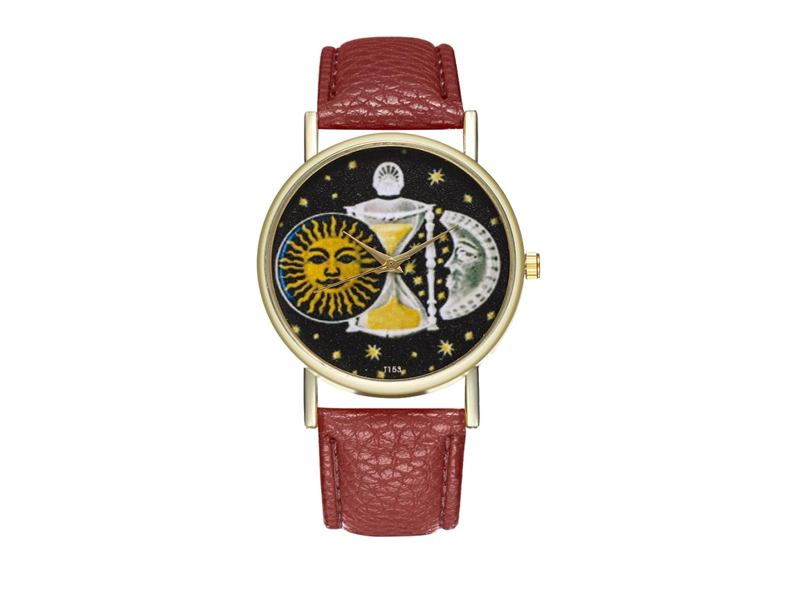 Reloj De Pulsera Unisex De Cuero Fashionable Quartz Para Hombres Y Mujeres (café)