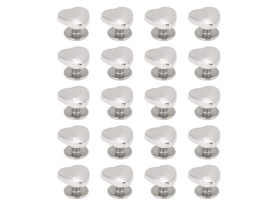 20 Peças De Rivet Coração 14mm Parafuso Decorativo Kit De Rivets De Couro Para Cintos Bolsas Chapéus Sapatos Prata