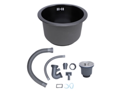 Mini pia de cozinha redonda Nano, aço inoxidável 304, com ralo, 28 cm, preta