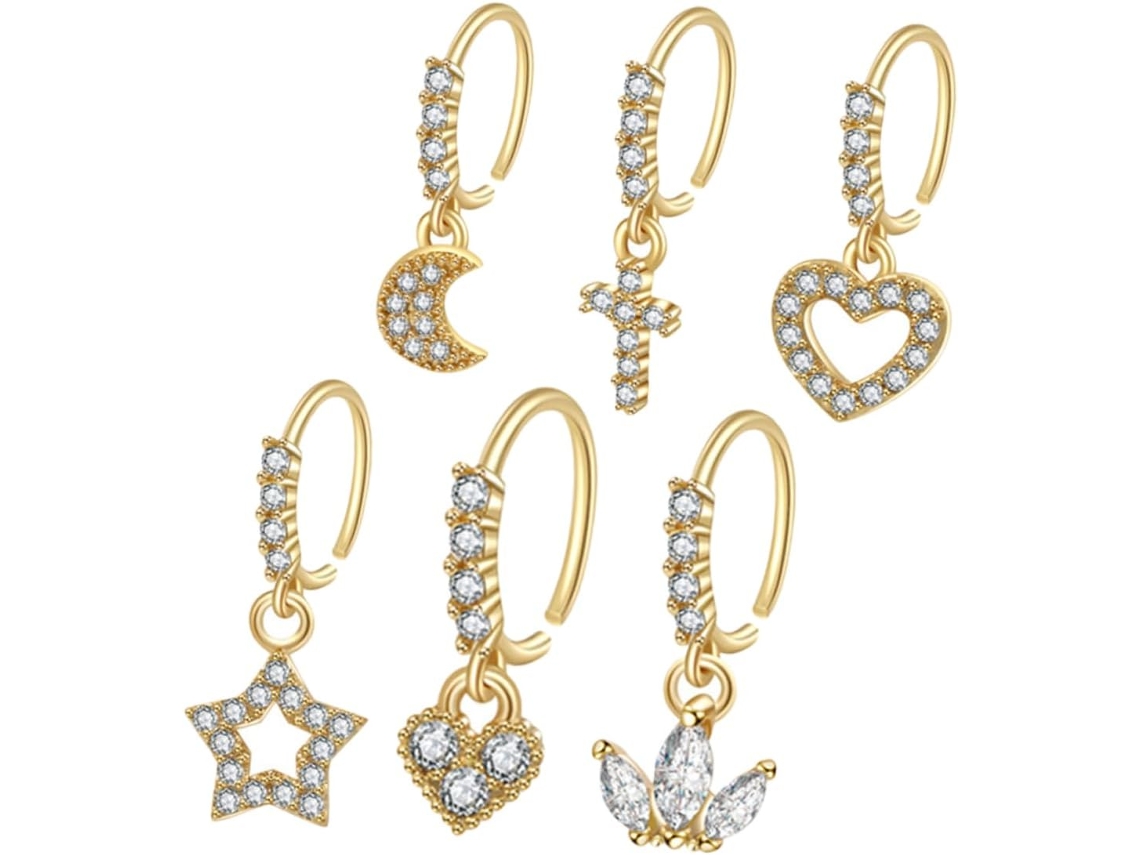 Brincos Para Piercing No Nariz, Joias Para Mulheres, Piercing No Nariz Com Presilha, Strass Dourado.