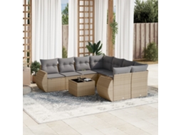 Vidaxl 9 Pcs Conjunto de Sofás P/ Jardim com Almofadões Vime Pe Bege
