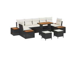 Conjunto 10 Conjunto De Sofá De Jardim Vidaxl Preto Vime Pe (90 X 55 X 71 Cm)