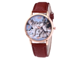 Relógio de quartzo com pulseira de couro PU, mostrador redondo, moderno, pulseira para homens (café)