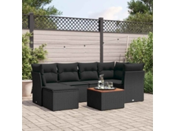 Vidaxl 7 Pcs Conjunto De Sofás P/ Jardim C/ Almofadões Vime Pe Preto