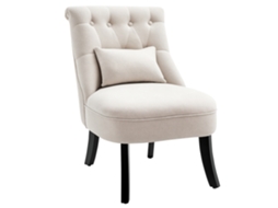 Poltrona estofada macia com almofada para costas, para leitura e descanso, revestimento em tecido com aparência de linho, 52,5x69x77cm, branco creme