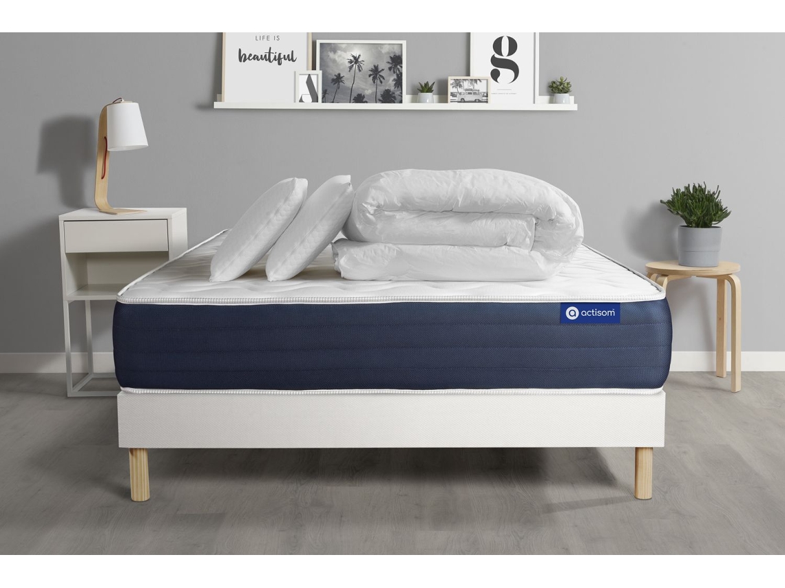 Pack Cama Completo - Colchão 160x200 Cm + Estrado De Molas Com Ripas (em Kit) + 2 Almofadas + Edredão - Actimemo Sleep