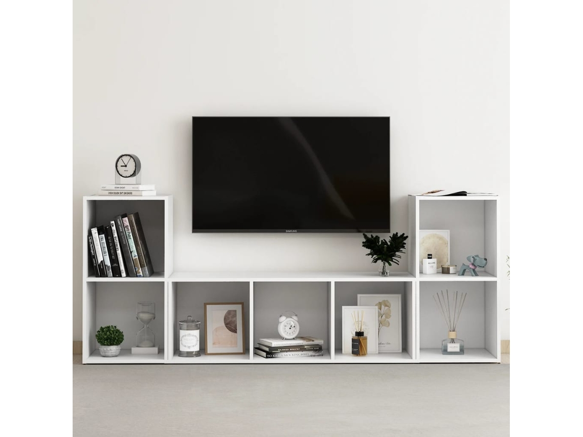 Vidaxl 3 Pcs Conjunto De Móveis Para Tv Contraplacado Branco