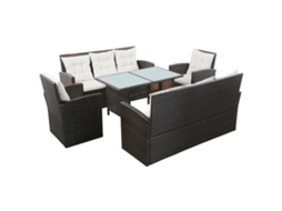 Vidaxl 5 Pcs Conjunto Lounge Jardim C/ Almofadões Vime Pe Castanho