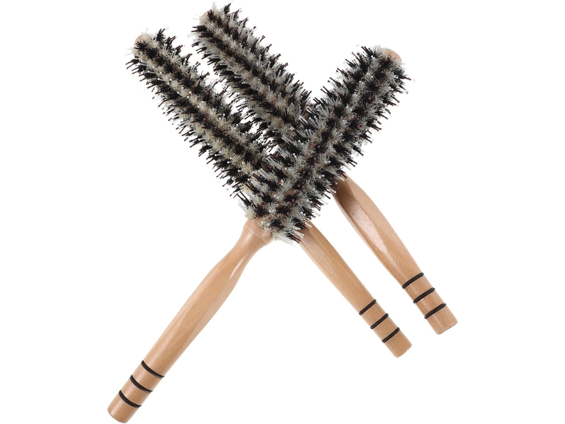Conjunto Cabilock Com 3 Escovas Redondas De Madeira Cerdas Javali Para Cabelos Finos E Grossos, Leves E Versáteis, Com