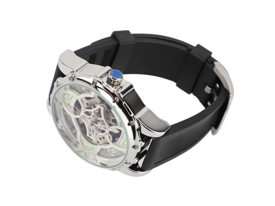 Relógio de Pulso com Esqueleto Mecânico Automático e Pulseira de Silicone S/MARCA