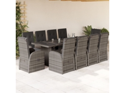 Conjunto 11 Peças Jantar P/ Jardim C/ Almofadões Vime Pe Cinza Dkd Home Decor