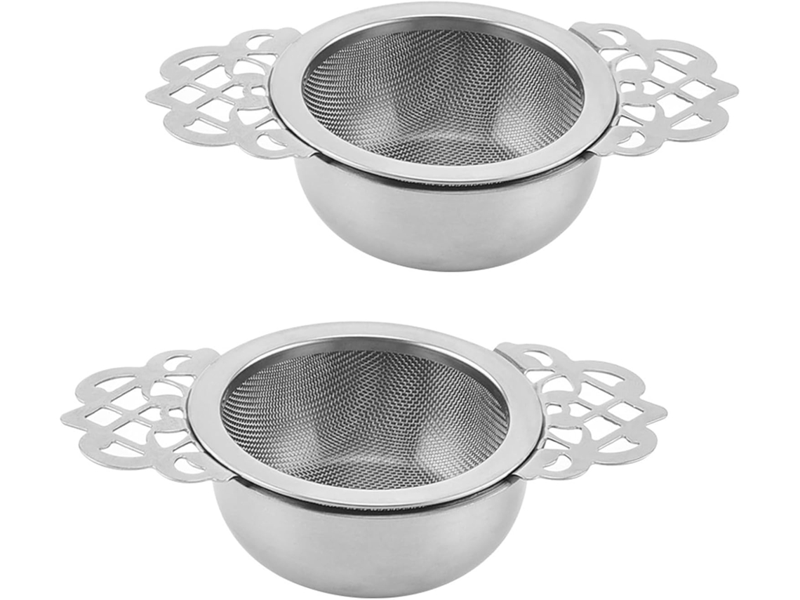 2 Infusores De Chá Em Malha Fina, Aço Inoxidável Com Bandejas Coletoras, Filtro Para Chá A Granel, Prateado