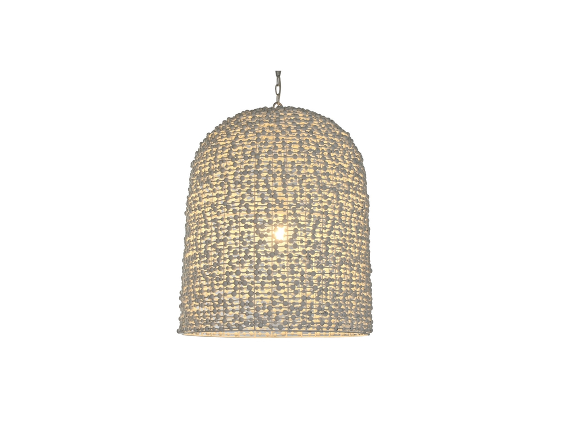 Luminária de Teto em Ferro Branco e Madeira, 58x58x71cm ALEXANDRA HOUSE LIVING