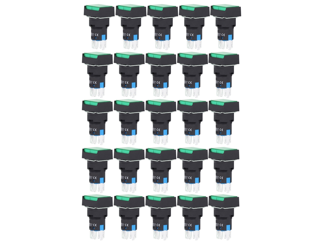 Laxiscreed Pack 25 Interruptores Quadrados Com Luz, 24v, Verde, Abs E Latão, Para Caixas De Distribuição