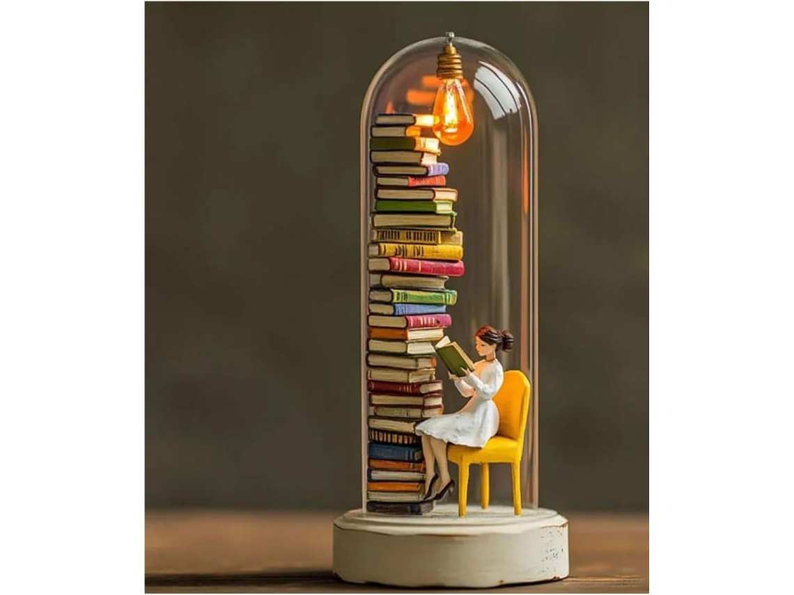 Luminária Noturna Em Miniatura Para Amantes De Livros, Com Mini Livros E Luz Led, Mini Estatueta De Leitura, Pequena