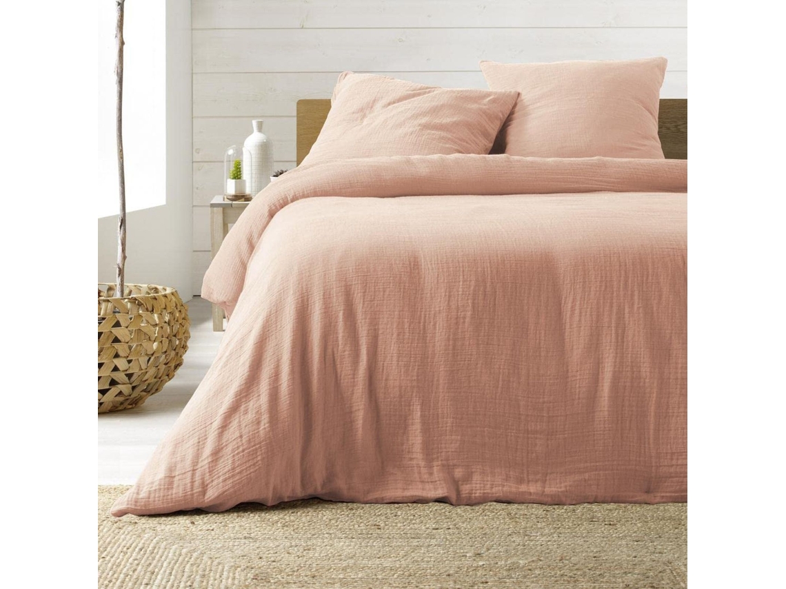 Conjunto de cama gaze de algodão rosa 240 x 220 cm Promo Linge